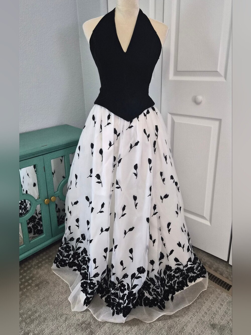 ​Scott McClintock Vintage Formal Gown | Black Velvet & Floral Organza Size 10